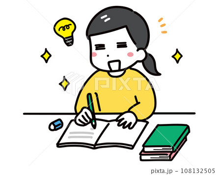 勉強が理解できて嬉しい私服の若い女性(上半身)	 108132505