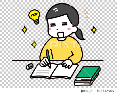勉強が理解できて嬉しい私服の若い女性(上半身)	 108132505