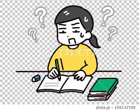 A young woman in casual clothes (upper body) struggling to understand her studies. A young woman in casual clothes (upper body) struggling to understand her studies. 108132508