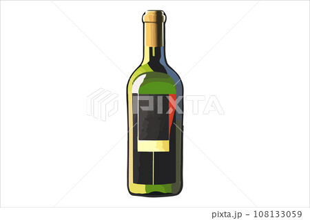 Vector wine watercolor bottle isolated on transparent background. 108133059