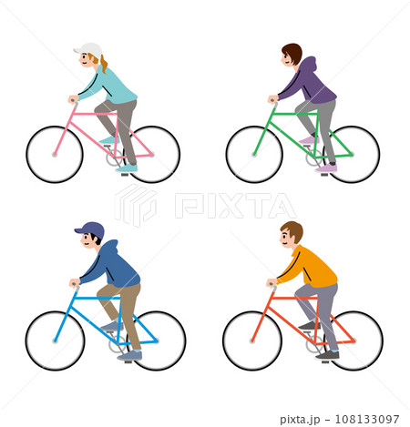 カジュアルに自転車に乗る若者たち 108133097
