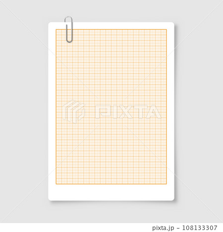 Sheet of graph paper with grid. Millimeter paper texture, geometric pattern. Orange lined blank for drawing, studying, technical engineering or scale measurement. Vector illustration Sheet of graph paper with grid. Millimeter paper texture, geometric pattern. Orange lined blank for drawing, studying, technical engineering or scale measurement. Vector illustration 108133307
