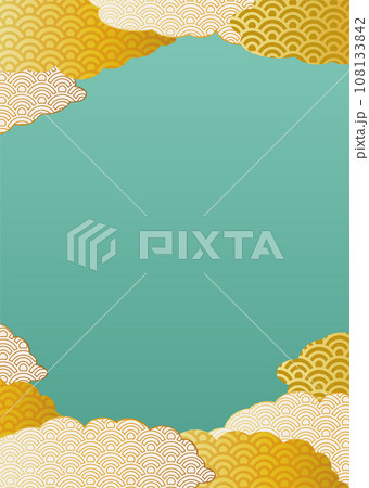 青海波文様 淡い緑と金色の背景イラスト 青海波文様 淡い緑と金色の背景イラスト 108133842