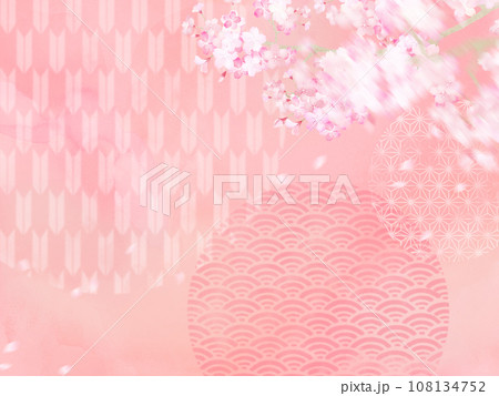 桜と和柄のかわいい背景 108134752