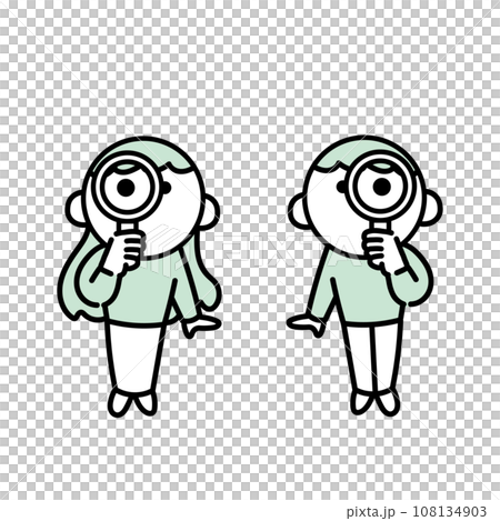 一個人透過放大鏡觀察的插圖 一個人透過放大鏡觀察的插圖 108134903