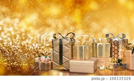 The gold gift box for celebration concept 3d rendering The gold gift box for celebration concept 3d rendering 108135329