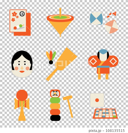 日本新年,老遊戲,可愛的插畫 日本新年,老遊戲,可愛的插畫 108135515