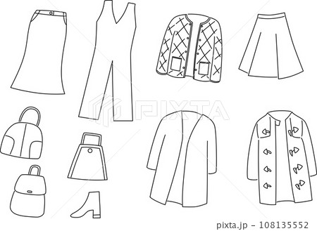 いろんな服の手描き線画イラストセット いろんな服の手描き線画イラストセット 108135552