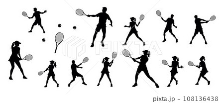 Tennis silhouettes, tennis player sports person in silhouette, tennis man woman in match champion 108136438