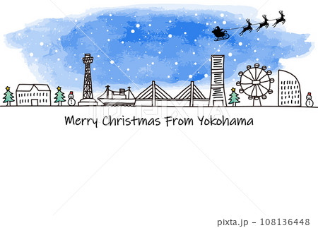 クリスマスの横浜の街並み手描き線画 108136448