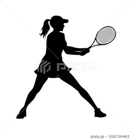 Tennis silhouettes, tennis player sports person in silhouette, tennis woman in match champion 108136462