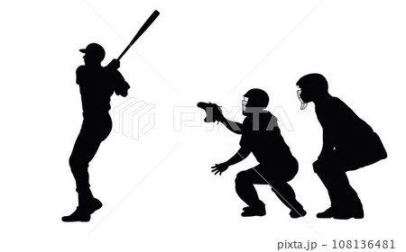 Baseball player, baseball player batter hits the ball, vector silhouette of a baseball player in the match 108136481
