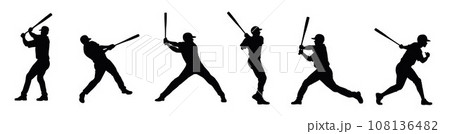 Baseball player, baseball player batter hits the ball, vector silhouette of a baseball player 108136482