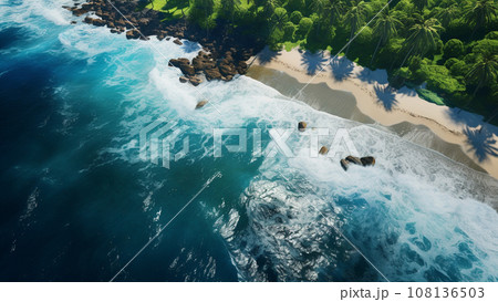 上空から撮影された美しい海と浜辺 上空から撮影された美しい海と浜辺 108136503