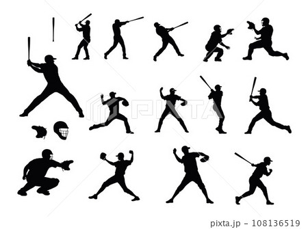 Baseball player, baseball player batter hits the ball, vector silhouette of a baseball player 108136519