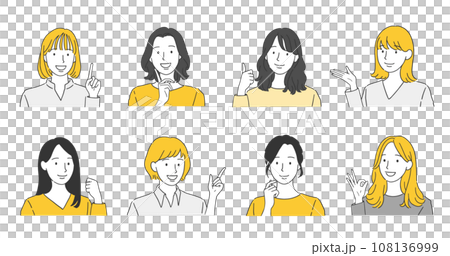 笑顔の女性の様々なポーズイラストセット 笑顔の女性の様々なポーズイラストセット 108136999