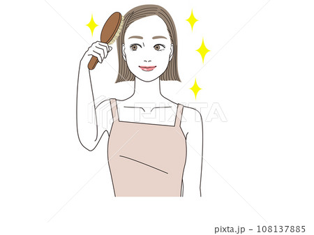 髪をブラッシングして髪がツヤツヤに光っている女性 髪をブラッシングして髪がツヤツヤに光っている女性 108137885