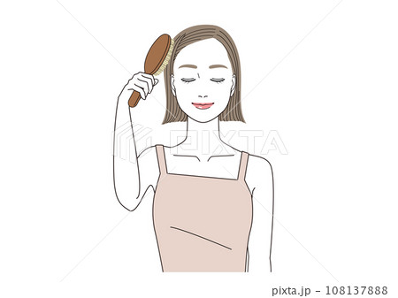 髪をブラッシングしながら目を閉じている女性 髪をブラッシングしながら目を閉じている女性 108137888