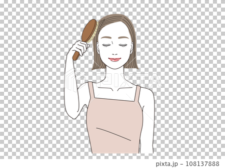 髪をブラッシングしながら目を閉じている女性 髪をブラッシングしながら目を閉じている女性 108137888