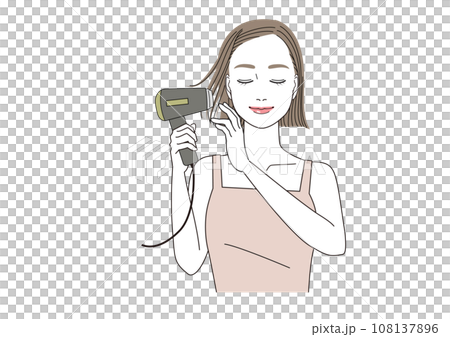 気持ちのよさそうな表情でドライヤーをかけている女性 108137896
