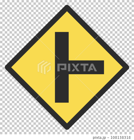 シンプルな標識のカラー単品イラスト　├形道路交差点あり 108138318