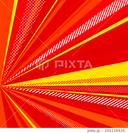 背景素材 黄色 赤色 スピード感のある飛び出す注目背景 閃光 疾走 速さ カラフル 108138420