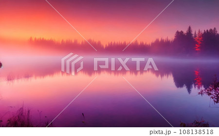 Gorgeous panorama scenic of the strong sunrise with silver lining and cloud on the orange pinky sky Gorgeous panorama scenic of the strong sunrise with silver lining and cloud on the orange pinky sky 108138518