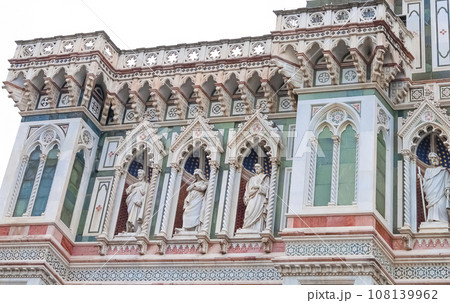 Details of the exterior of the di Santa Maria del Fiore or Cathedral of Saint Mary of the Flower - the main church of Florence, Tuscany, Italy. 108139962