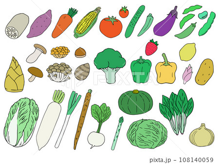 シンプルな野菜のイラストセット シンプルな野菜のイラストセット 108140059