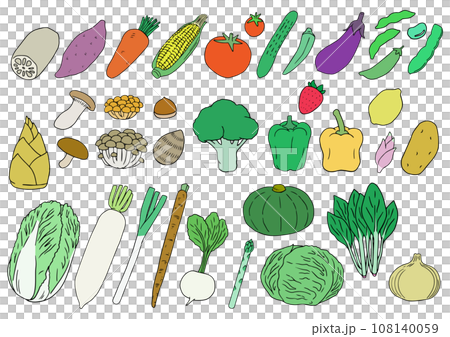 シンプルな野菜のイラストセット シンプルな野菜のイラストセット 108140059