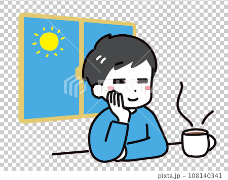 一位穿著休閒服的年輕男子在窗邊休息（上半身） 108140341