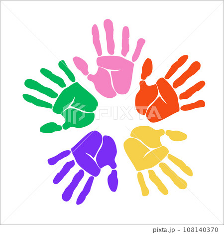 Handprint logo. Palm silhouette. Print hand with five fingers. Handprint logo. Palm silhouette. Print hand with five fingers. 108140370