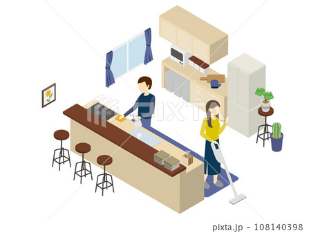 アイソメトリックなキッチン　掃除 108140398
