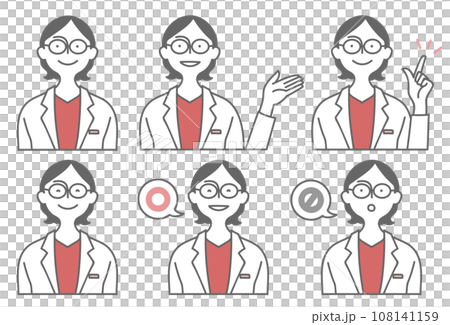 Avatar illustration set of women wearing white coats with various expressions 108141159