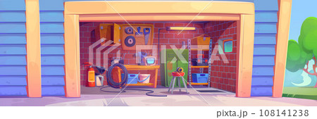 Garage room interior with furniture, instruments 108141238