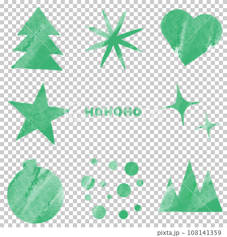 Christmas illustration shape material set watercolor touch green Christmas illustration shape material set watercolor touch green 108141359