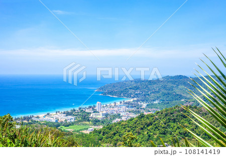 Phuket spring landscape by blue sky. Aerial view of thai island 108141419