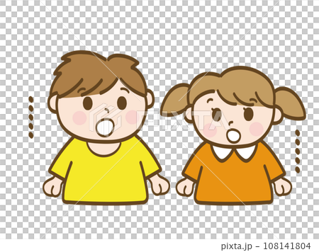 ポカーンと呆れて言葉も出ない男の子と女の子_小学生低学年_幼児 108141804