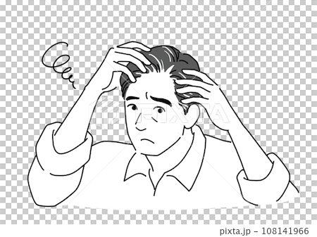 Middle-aged man worried about thinning hairline 108141966