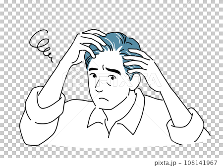 髪の生え際が薄くなって心配する中年男性 108141967