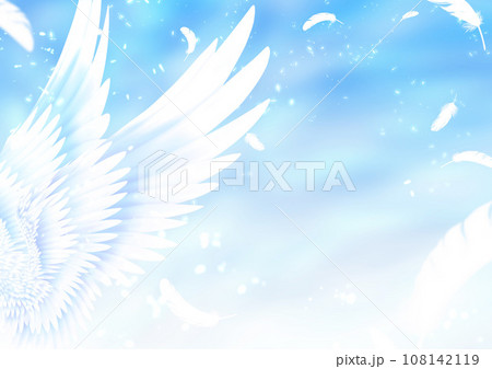 羽ばたく翼と舞う羽の神秘的な背景 羽ばたく翼と舞う羽の神秘的な背景 108142119