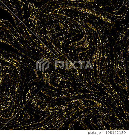 Golden vector dust on a black background, wavy lines of abstract background from golden particles 108142120