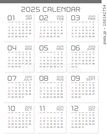 2025年　シンプルモダンなカレンダー 108142754