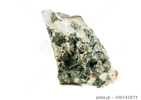 Macro mineral tourmaline stone on white background Macro mineral tourmaline stone on white background 108142873
