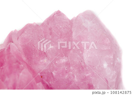 Macro mineral stone Rose quartz on white background Macro mineral stone Rose quartz on white background 108142875