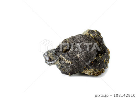 Macro mineral stone  Sphalerite Pyrite on a white background 108142910