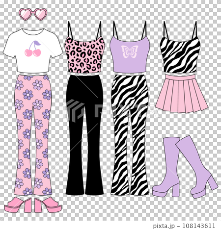 Y2K 90's style clothing illustration set 108143611