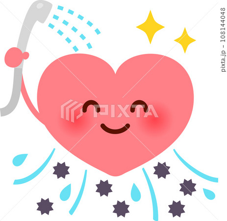 シャワーで毒素を洗い流すハートのキャラクター シャワーで毒素を洗い流すハートのキャラクター 108144048