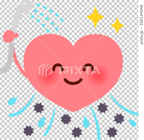 シャワーで毒素を洗い流すハートのキャラクター シャワーで毒素を洗い流すハートのキャラクター 108144048