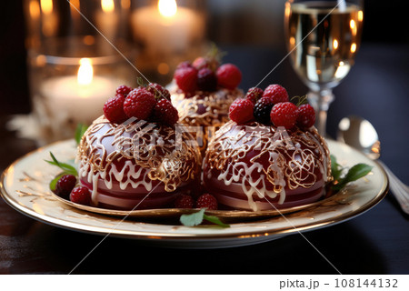 Delicious cakes or bonbonnieres for a wedding on a plate Delicious cakes or bonbonnieres for a wedding on a plate 108144132